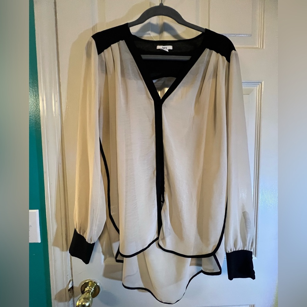 Bar III Asymmetrical Raglan Blouse White and Black